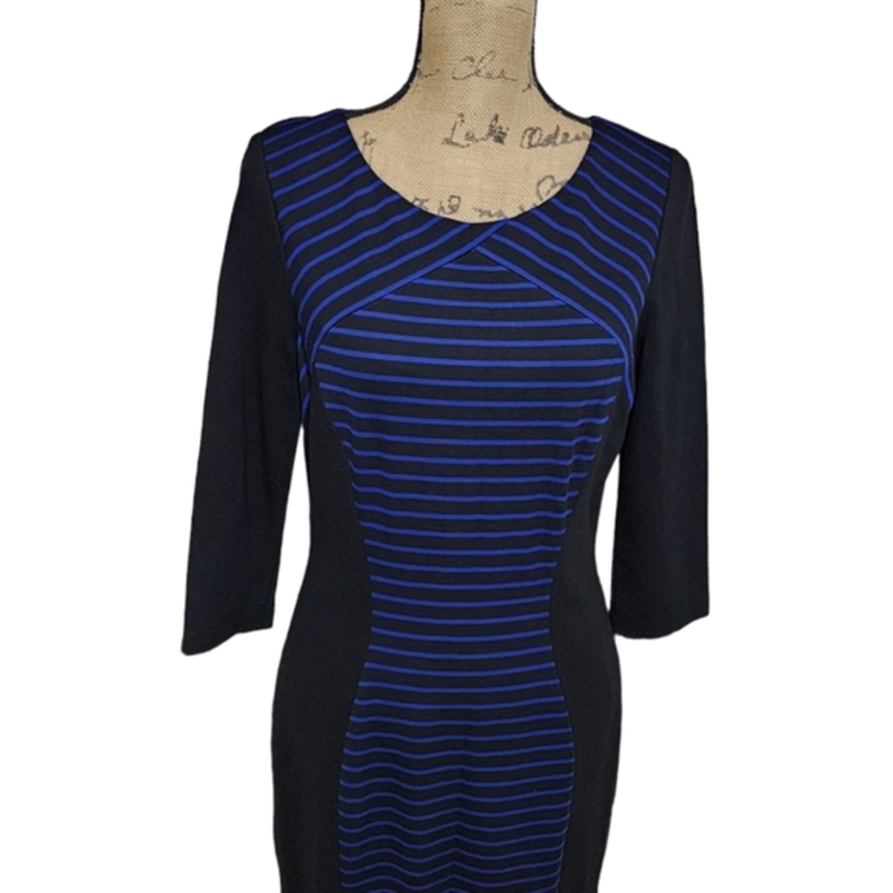 ANTONIO MELANI BLACK AND BLUE STRIPED COLORBLOCK BODYCON DRESS SIZE 8 MED NEW!